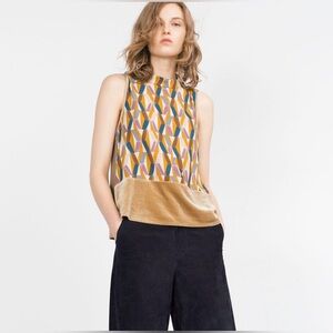 ZARA Geo Print Sleeveless Mock Neck Top